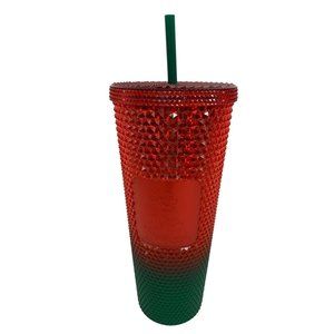 Xmas Disneyland Starbucks Tumbler Green Red  Geo Ombre NWT Cold Venti 24 oz 6558